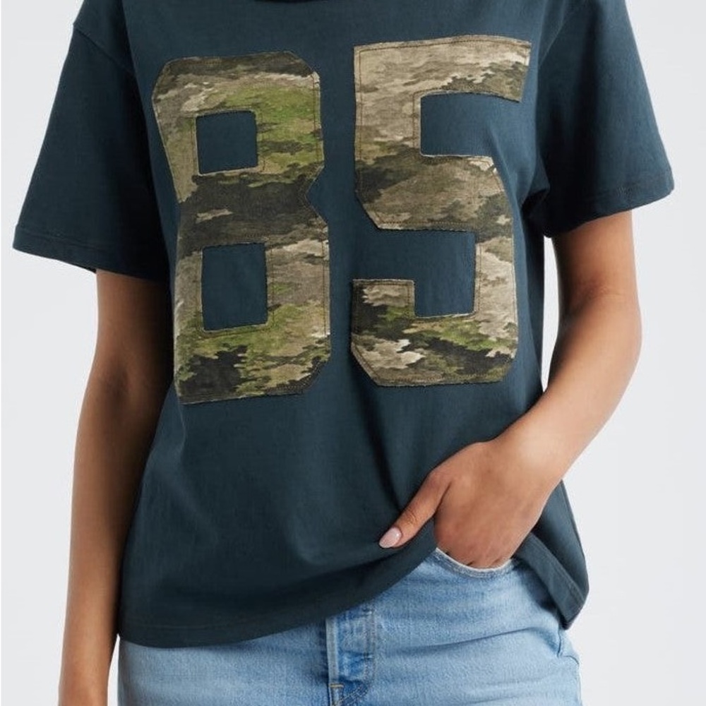 Camo Applique Off The Shoulder Tee